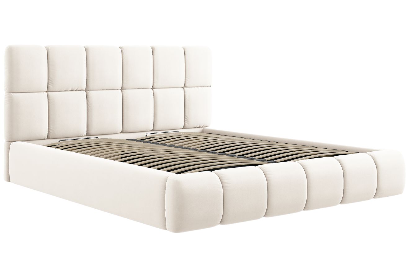 Béžová sametová dvoulůžková postel MICADONI Bellis 200 x 200 cm